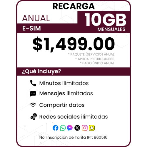 Recarga eSIM Paquete anual 10 GB