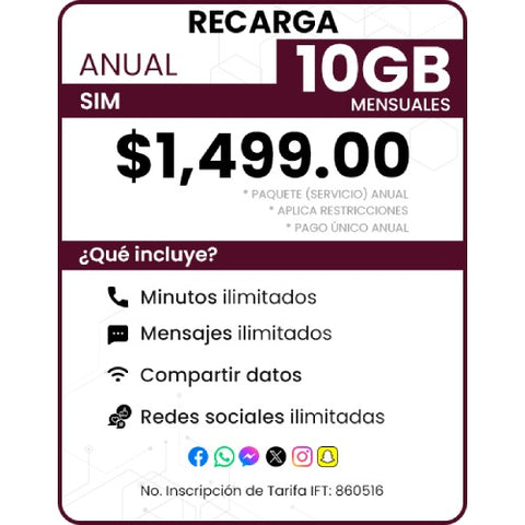 Recarga SIM Paquete Anual 10 GB