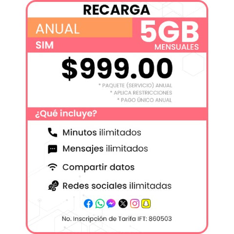 Recarga SIM Paquete Anual 5 GB