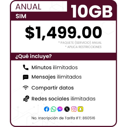 SIM Paquete Anual 10 GB