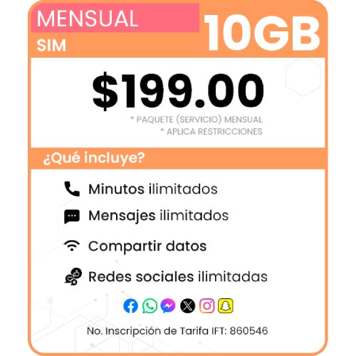 SIM paquete Mensual 10 GB