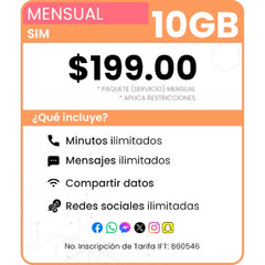 SIM paquete Mensual 10 GB