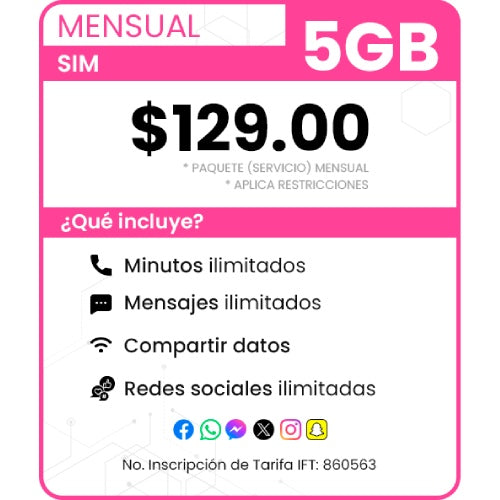 SIM paquete Mensual 5 GB