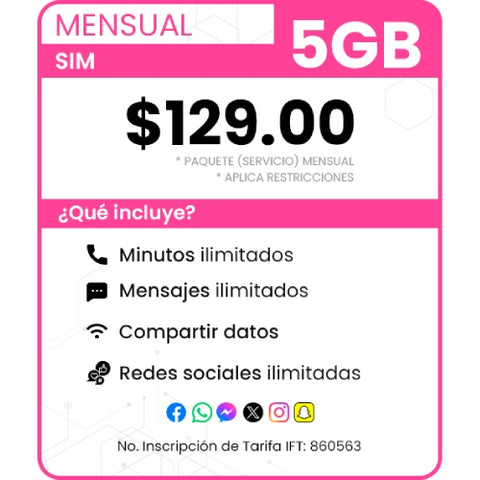 SIM paquete Mensual 5 GB