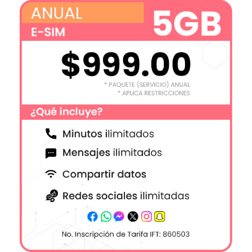 eSIM Paquete Anual 5GB