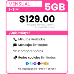 eSIM Paquete Mensual 5GB