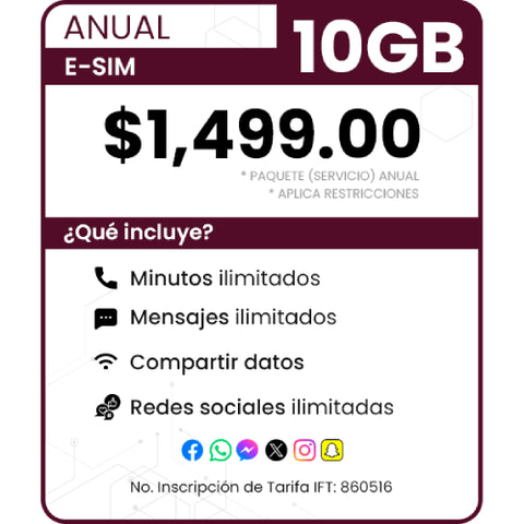 eSIM Paquete anual 10 GB